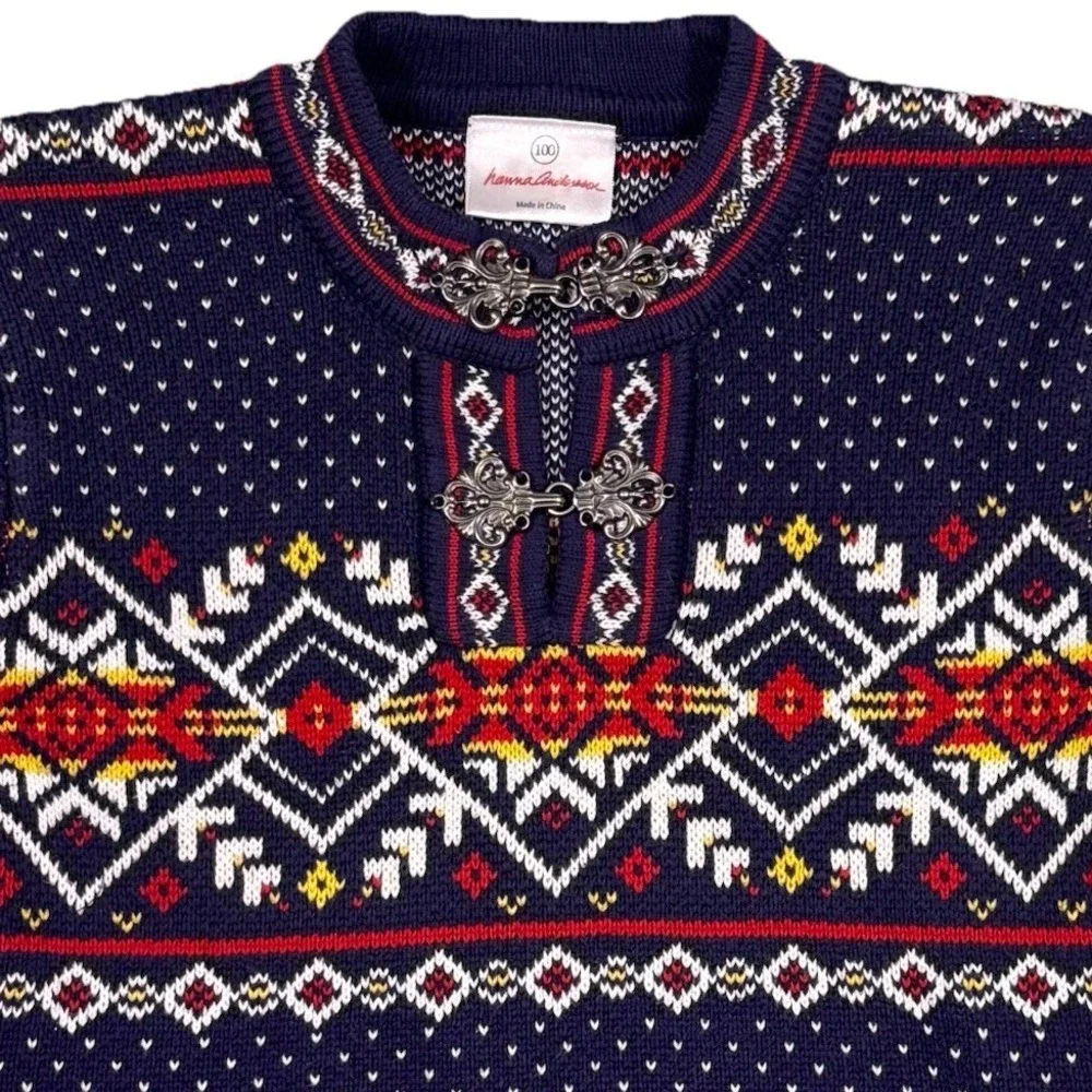 Hanna Andersson Kids Nordic Fair Isle Metal Clasps‎ Sweater Cotton US Sz 4